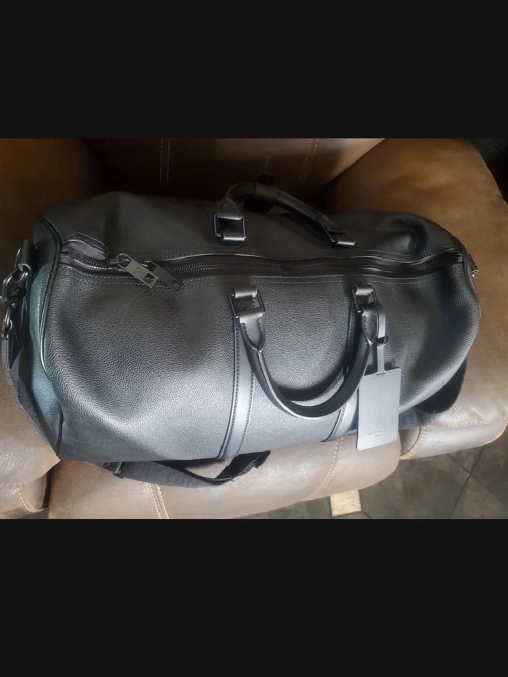 Louis Vuitton Black Leather Duffel with Detachable Logo Strap - Picture 2 of 6